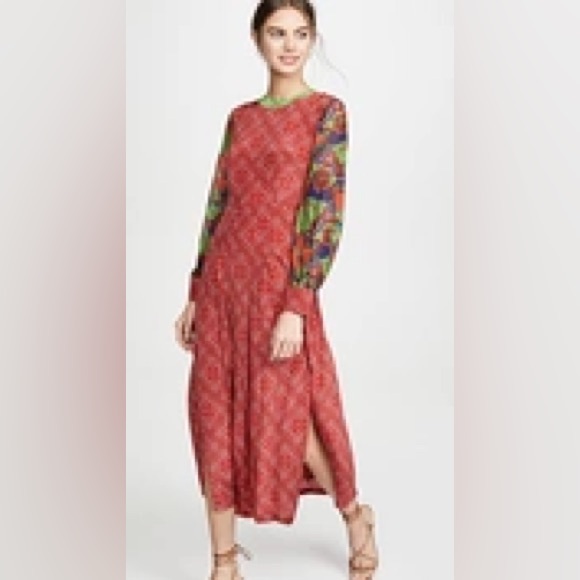 Rico London Emma Printed Silk Crepe De Chine Midi Dress Sz-M - Picture 1 of 12